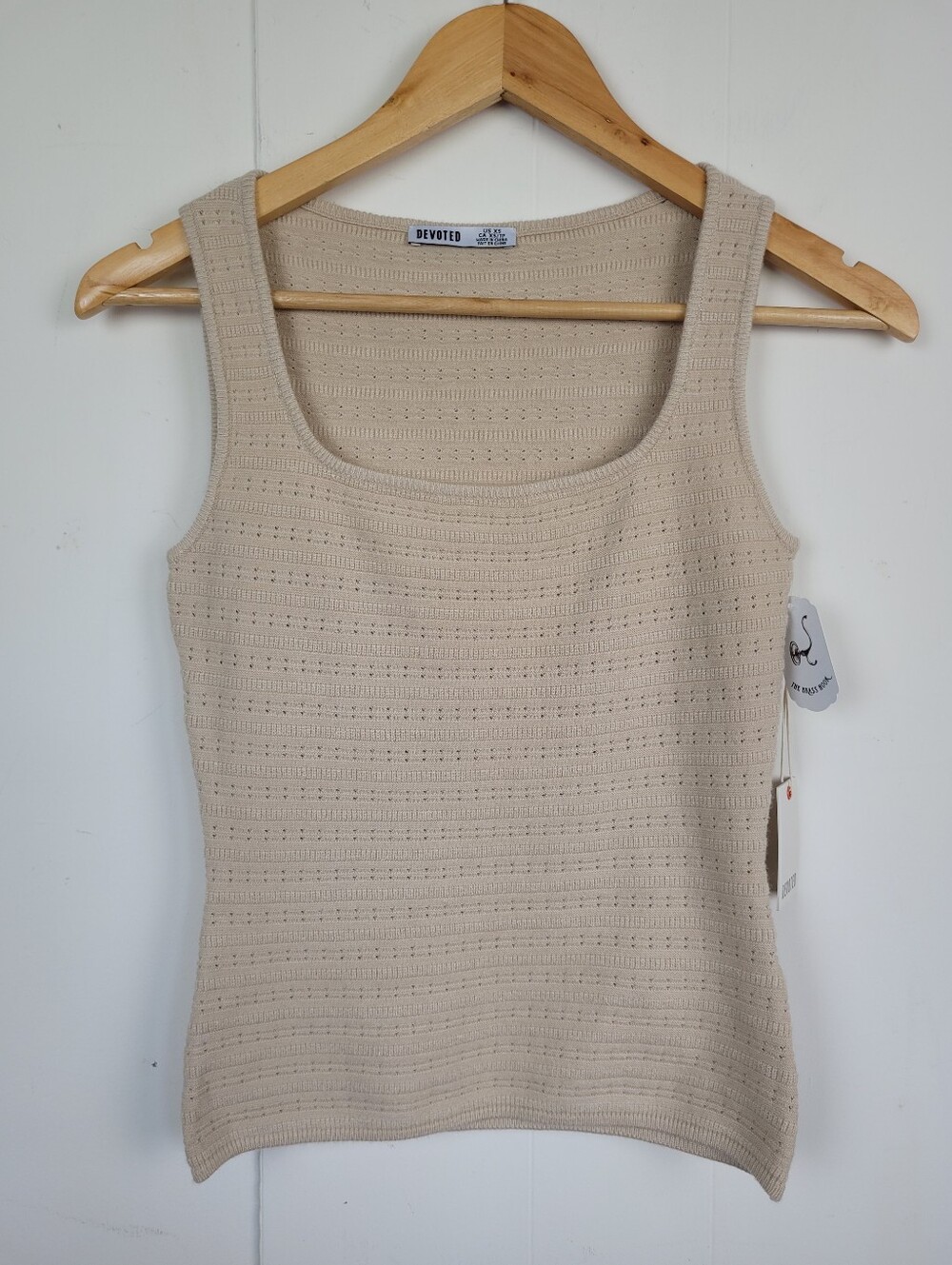 Devoted XS Linen Beige Pointelle Knit Tank Top NWT